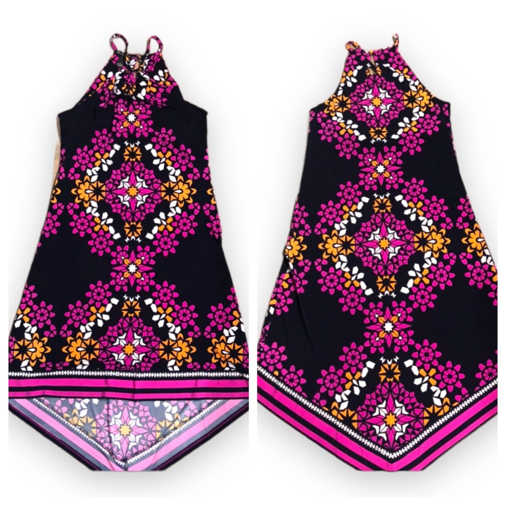 NWT INC International Concepts Halter Hi Low Printed Dress Size L